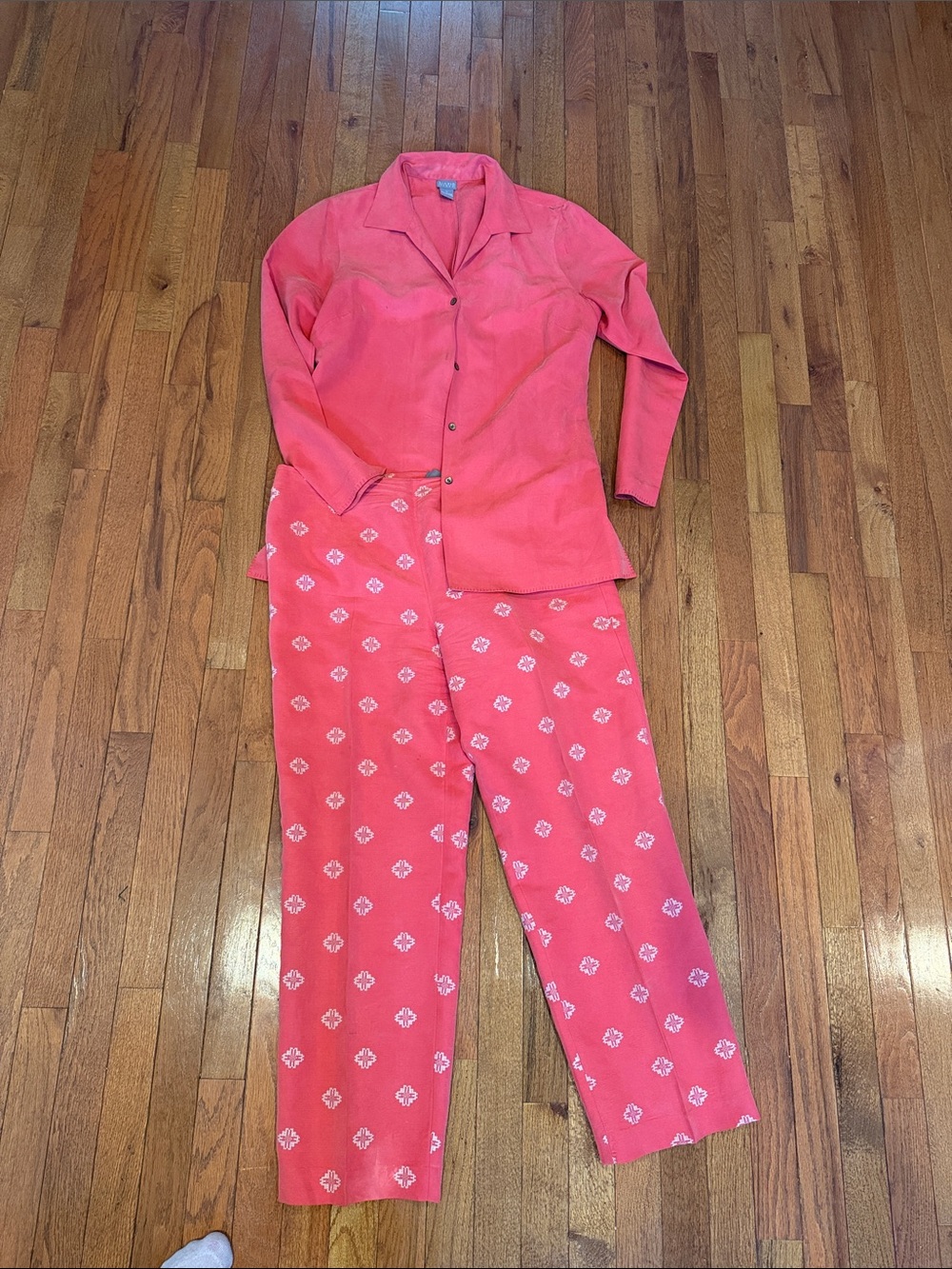 Coral Pink Two-Piece Silk Linen Set